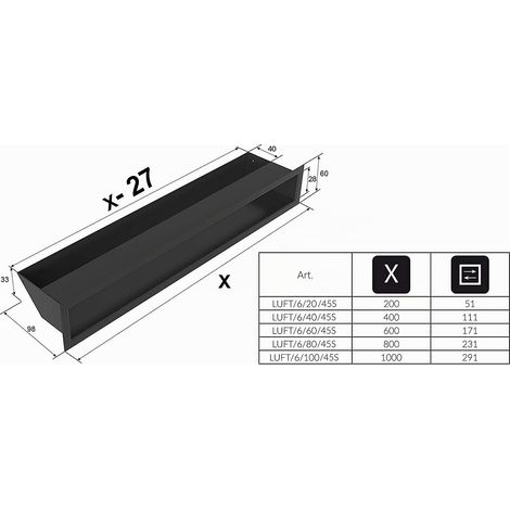 KRATKI griglia di ventilazione AIR  Griglia aria calda 6 x 60 cm  Bianco  Griglia di scarico per ventilazione camino  Presa d'aria con un angolo di 45 gradi  resistente al surriscaldamento