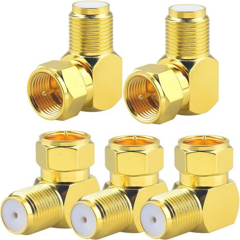 Adaptateur F Mâle-Femelle 90° RG6 pour TV/Sat 5 Pièces Adaptateur Coaxial F, Idéal pour TV murale, antennes, décodeurs TNT, paraboles et câbles satellite. (1/5)