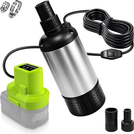 Pompe de transfert d'eau pour batterie Ryobi 18 V, 80 W 1000 GPH Pompe submersible à eau haut débit avec fil de 4,8 m et portection basse tension 15 V pour une utilisation en intérieur et en extérieur (1/5)