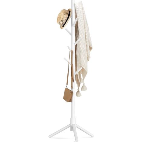 Appendiabiti autoportante in legno bianco con 8 ganci - altezza 175 cm - Adatto per soggiorno, camera da letto e ingresso - salvaspazio (1/5)