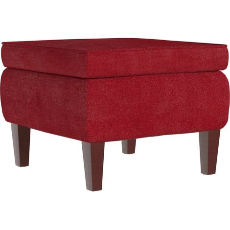 Sgabello con seduta poggiapiedi con gambe in legno in velluto rosso bordeaux DEC026320