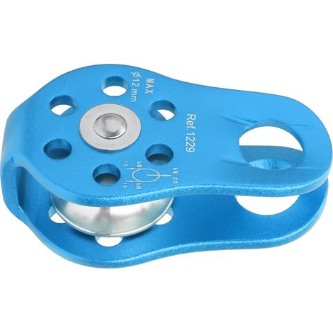 Poulie d'escalade extérieure compacte 20 kN en aluminium, micro-poulies latérales fixes pour travaux en hauteur (bleu) (1/5)