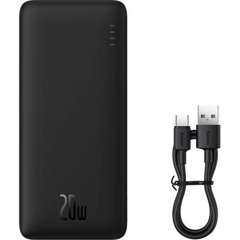 Airpow Power Bank 20W 10000mAh con USB-A - Cavo USB-C 30cm - Nero (1/5)