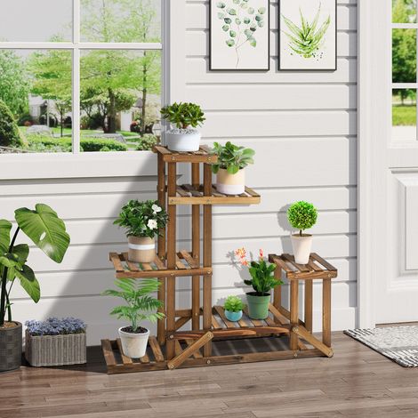 CHICFURN Scaffale per piante 95x28x96,5 cm in legno marrone bruciato per giardino e balcone (1/5)