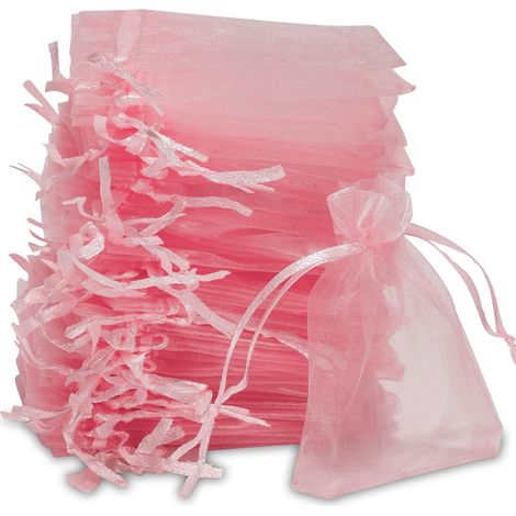 Sachet Organza - 100 Pièces - Rose - 7x9 Cm - Cordon Serrage - Mariage Fête (1/5)