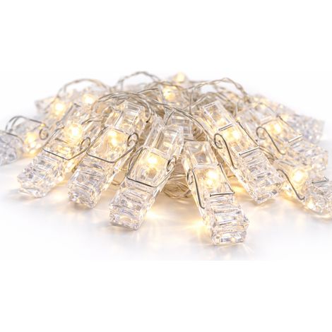 Luz decorativa LED de 5 metros con 40 clips de tela blanca cálida transparente