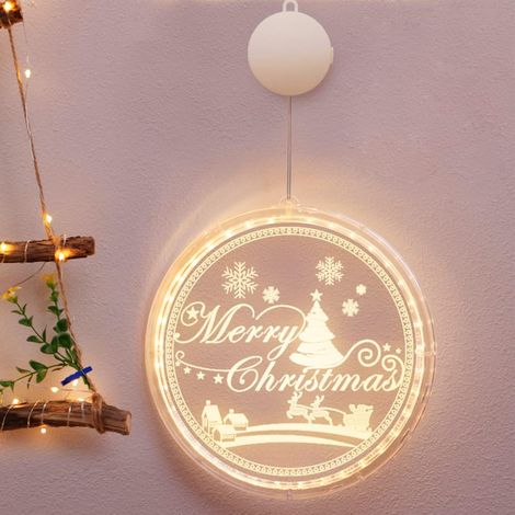 Weihnachtsfensterbeleuchtung, Weihnachtsbaumschmuck, batteriebetriebene LED-Weihnachtsbeleuchtung für drinnen (Frohe Weihnachten) – 16 cm (1/2)