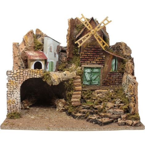 Paesaggio Presepe con Luci e Mulino a Vento 45 x 30 cm 11368 (1/5)