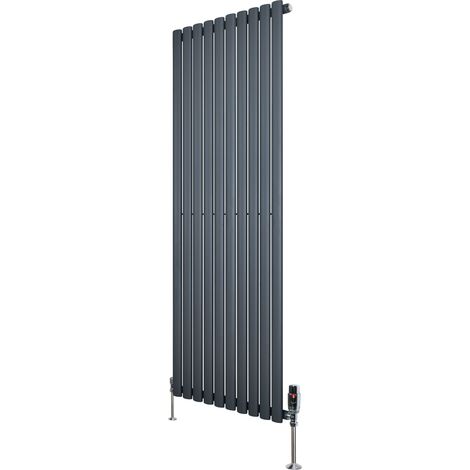Radiatore Verticale Ovale 1600x600mm Grigio Antracite con Valvole TRV