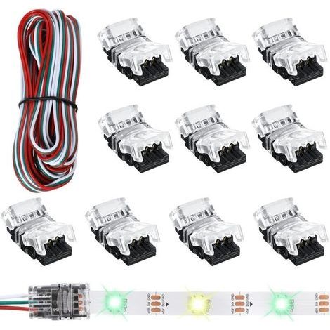 3-Pin LED Strip Connectors, 10mm LED Strip Light Connectors, LED Strip Connector Terminal for WS2811 WS2812B SK6812 Solderless LED Strip, with a 5-meter long cable, 10pcs (1/5)