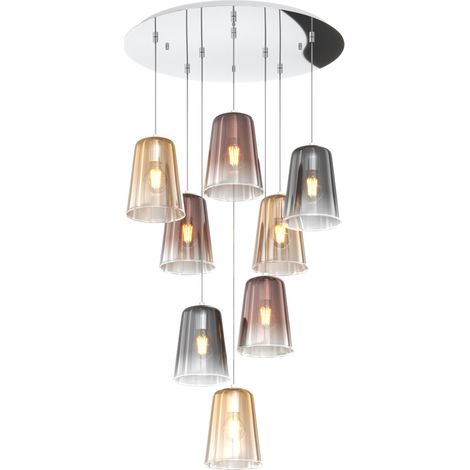 Sospensione Contemp. Rosone Tondo Shaded Metallo Cromo Vetro Multicolor 8 Luci (1/3)