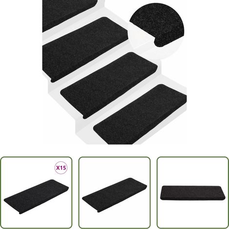 vidaXL Treppenabdeckung -  Stufenmatten Selbstklebend 15 Stk. 65x24,5x3,5 cm Schwarz (1/5)