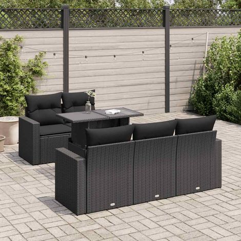 Set de sofás de jardín 6 piezas y cojines ratán sintético negro vidaXL (1/5)