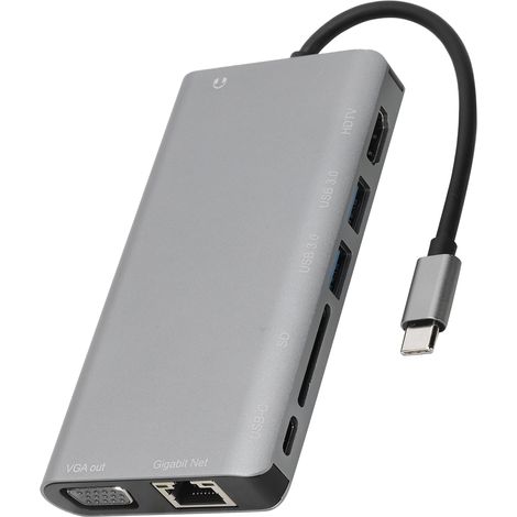 Adaptateur USB-C 8-en-1 avec Port Ethernet, VGA, USB 3.0, Lecteur SD et Charge Rapide PD pour PC (1/5)