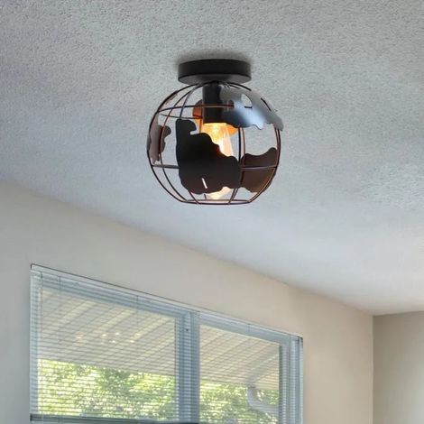Rétro Plafonnier Industriel Globe en Métal pour Salon Chambre Cuisine (1/4)