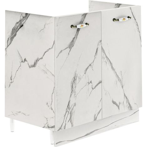 Meuble sous évier de Cuisine 2 Portes modulables, Meuble Base de 80 cm pour évier (marbre, 80 x 50 x 85 cm) (1/5)