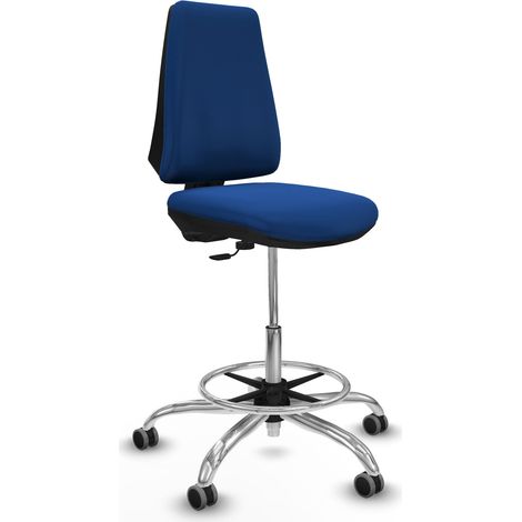 Taburete Elche CP similpiel azul base cromada ruedas 65mm engomadas