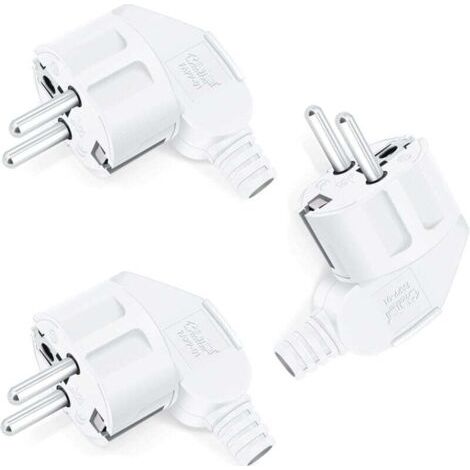 3 x fiches Schuko, 250 V (16 A), fiche de sécurité avec manchon anti-pli, fiche Schuko en plastique, incassable, durable, peut être utilisée pour des câbles de 8-10 mm (blanc)