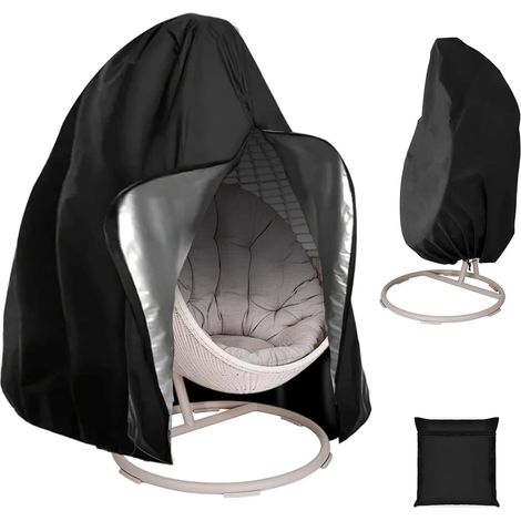 230 x 200 cm Hanging Chair Cover, Waterproof Protective Cover for Egg Chairs, Outdoor Hanging Egg Chair Cover, 210D Oxford Hanging Chair Cover, UV and Windproof, Black (1/5)