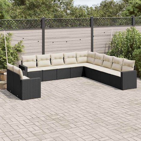 Salon de jardin modulable 11 pcs en résine tressée noire avec coffres de rangement - PANGIVO (1/3)