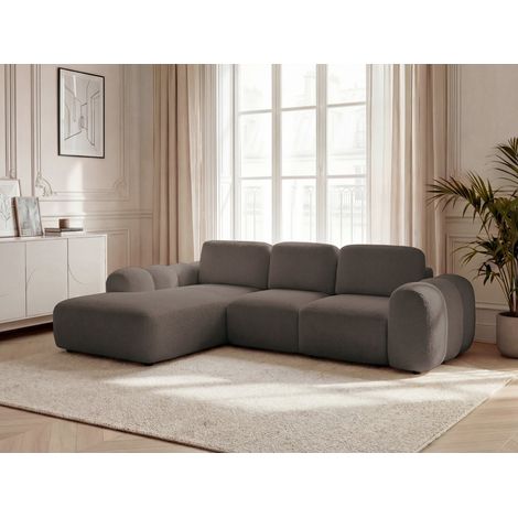 BOBOCHIC - Canapé d'angle convertible coffre grande méridienne MONTAIGNE tissu bouclette Angle gauche  Marron (1/5)