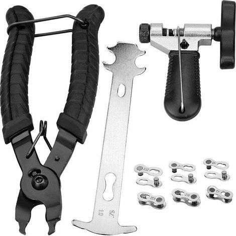 Professionelles Fahrradkettenreparaturwerkzeug, Fahrradwerkzeugset mit Kettenzange, universellem Kettentrenner, Kettenverschleißanzeiger mit 6 Kettengliedverbindern (1/4)