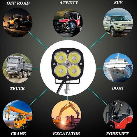 Projecteur LED carré 2 pouces 40 W à faisceau combiné (faisceau large et spot) pour voiture, camion, SUV, quad, UTE et bateau. Lampe de travail LED avec cache jaune (2 pièces). (1/4)