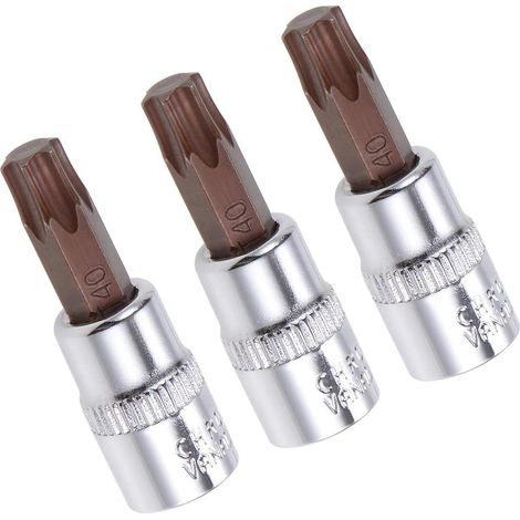 Lot de 3 douilles Torx 6,35 mm x T40 CR-V, embouts Torx en acier S2, 38 mm de longueur pour clé à cliquet, clé dynamométrique, barre coulissante, perceuse à impact (1/5)