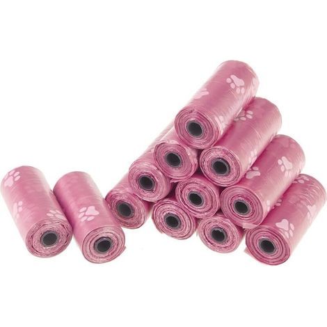 Sacchetti per deiezioni canine, sacchetti per escrementi di cane, sacchetti di carta biodegradabili, senza profumo, rosa, 12 rotoli (1/5)