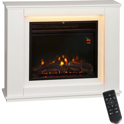 Chimenea eléctrica con 12 colores de llama y 5 niveles de brillo, mando a distancia y temporizador, 98x25x80 cm, blanco y negro.