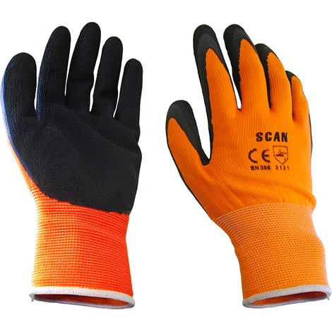 Scan Hi-Vis Orange Foam Latex Coated Gloves - Large (Size 9)