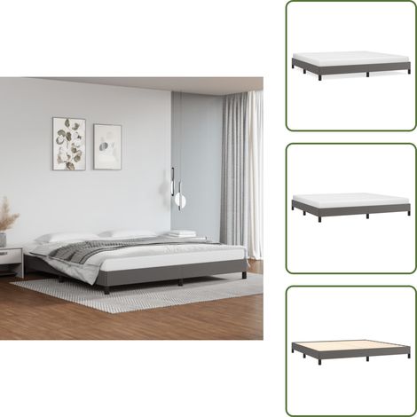 Cadre de lit sans matelas gris 200x200 cm similicuir - Cadre De Lit - Lit Double - Lit Similicuir - Literie - Meubles De Chambre (1/5)