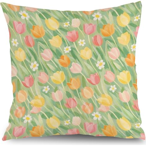 Housse de coussin printemps fleurs feuilles, décoration canapé intérieur,40×40cm (1/5)