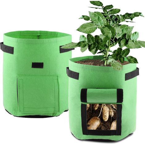 Potato Grow Bags, 2-Pack 7-Gallon Vegetable Bags, Non-Woven Fabric Potato Planting Bags with Velcro Window, Garden Planting Bags (1/5)