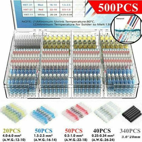 500 Pièces Cosses Électriques à Souder avec Gaines Thermorétractables Étanches pour Marine et Automobile (1/4)