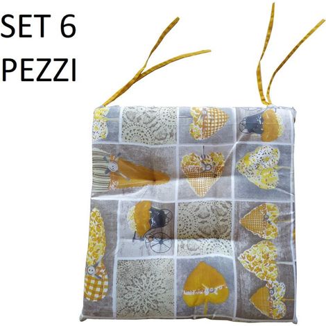 Cuscino Coprisedia 4 PUNTI imbottito con laccetti COUNTRY giallo 6 PEZZI
