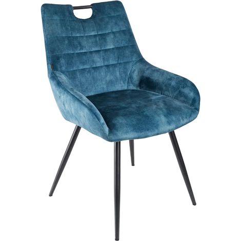 Chaise capitonnée velours bleu canard pieds métal – BRANDY 2 (1/5)