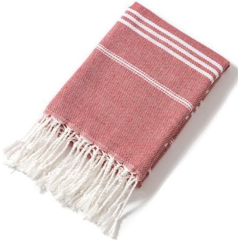 Serviette de plage en coton, serviette de bain absorbante à rayures (rouge) (1/2)