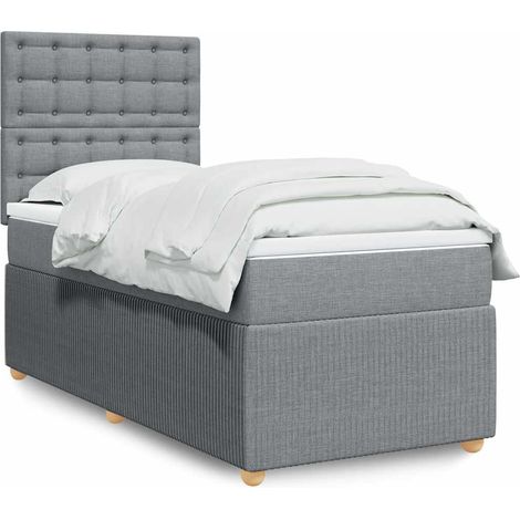 Boxspringbett mit Matratze Hellgrau 90x200 cm Stoff