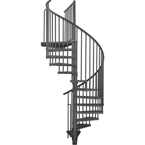 Escalier colimaçon extérieur 15 marches - Hauteur à franchir 2,85 à 3,53m - Diamètre 1.20m - Structure et marche anthracite - RONDOZINK120-CA-15