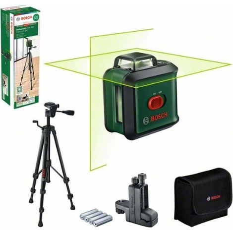Bosch Kreuzlinienlaser UniversalLevel 360 mit Universalklemme MM 3 und Premium-Stativ TT 150 (vertikale + horizintale Laserlinien inkl. 360° zum Ausrichten im ganzen Raum, im Karton) (1/5)