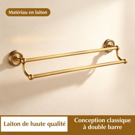 Porte-serviettes mural double barre laiton antique torsadé 17 × 7,3 × 63 cm 890 g – Livraison gratuite (1/4)