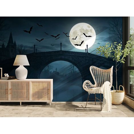 Papier peint gothique – Pont nocturne lunaire - 500 x 270 cm
