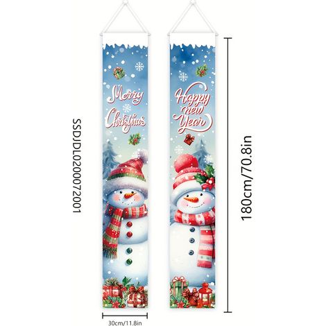 Bannière décorative à carreaux avec le Père Noël et un nouveau couplet de Noël 2026 - 180 x 30 cm - SDJDL-3