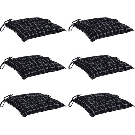 Coussins de chaise lot de 6 carreaux noir 50x50x7 cm vidaXL