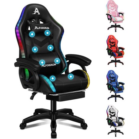 Gaming Stuhl LED RGB Beleuchtung Massaging 90-150° Neigung Ergonomischer (1/5)