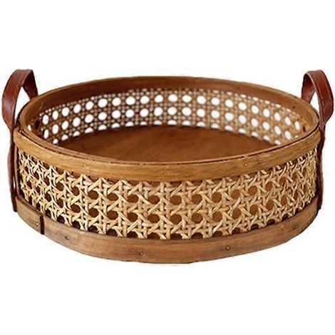 Runder Aufbewahrungskorb aus geflochtenem Rattan für Wohnzimmer, Obst- und Brotablage, atmungsaktiver Schreibtisch-Organizer – Braun (1/5)