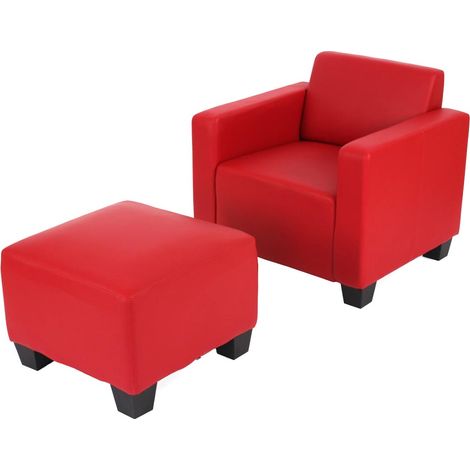 Salotto modulare componibile lounge moderno Lione N71 ecopelle poltrona con poggiapiedi rosso