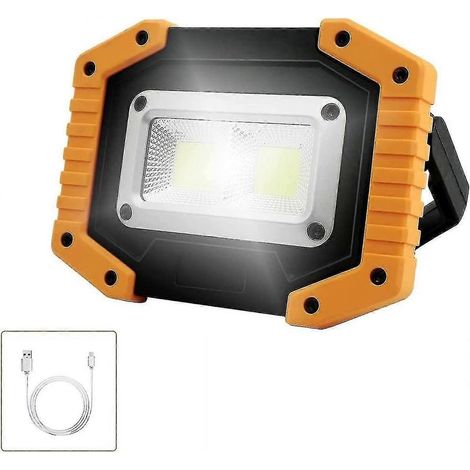 Projecteur de chantier LED à piles, 2 LED COB 30 W 1500 lumens, alimentation USB, 3 modes d'éclairage, 1 pièce