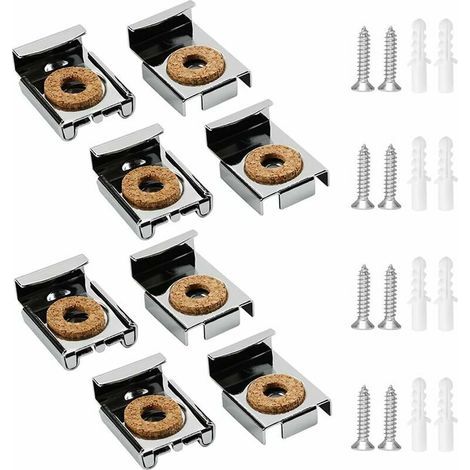 Mirror Clips, Mirror Hangers, Mirror Mounting Clips, Wall Mounting Clips with Screws and Expansion Tubes for Mirror Hanging, 8 Pieces (1/5)